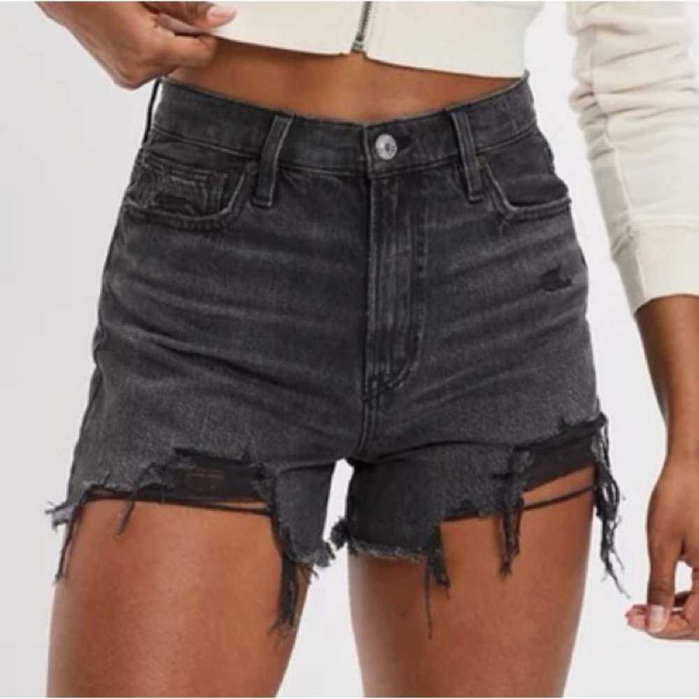 American Eagle Outfitters Black High-Rise Distressed Denim Shorts